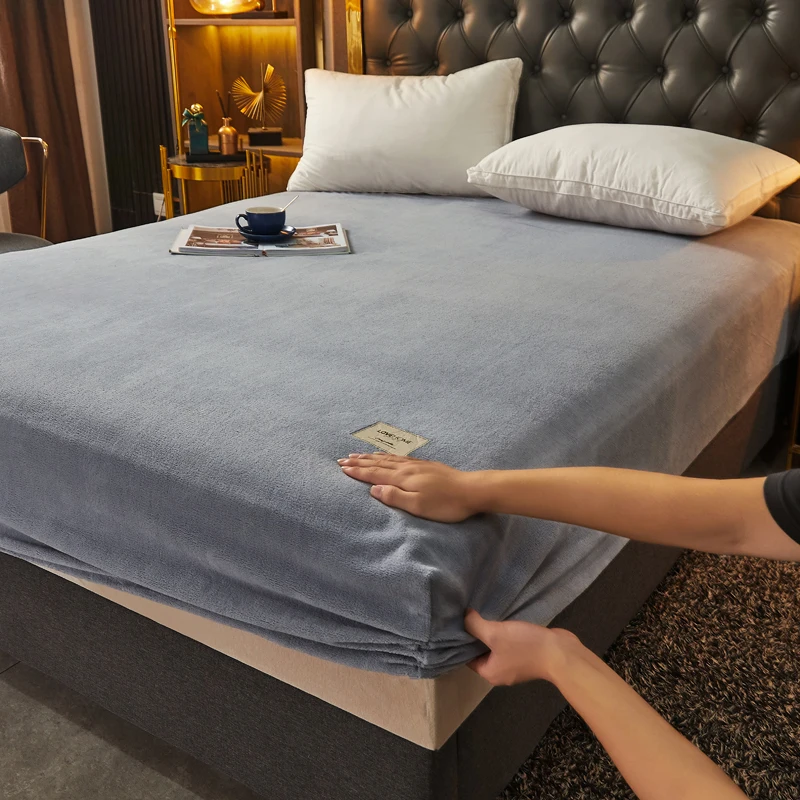 

Winter Warmand Thick Elastic Fitted Flannel Elastic Band Fitted Protector Cover Bed Mattress Queen King Size Doubl Bed Sheet