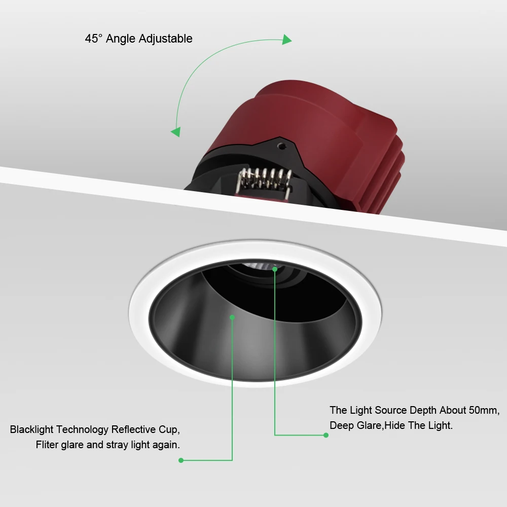 Глубокий антибликовый встраиваемый точечный светильник 220 В 110 Светодиодный 15 Вт