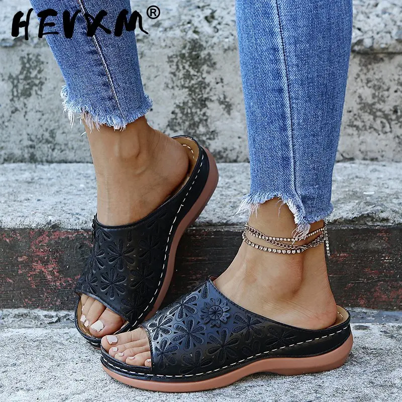

2023 Summer Women Wedge Sandals Premium Orthopedic Open Toe Sandals Vintage Anti-slip Leather Casual Female Platform Retro Shoes