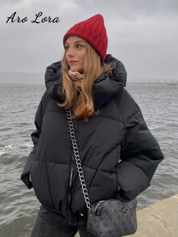 Women's Hooded Down Puffer Jackets 2022 Winter Warm Cotton Padded Parkas Loose Solid Thicken Female Coats Ladies Zippers Outwear
