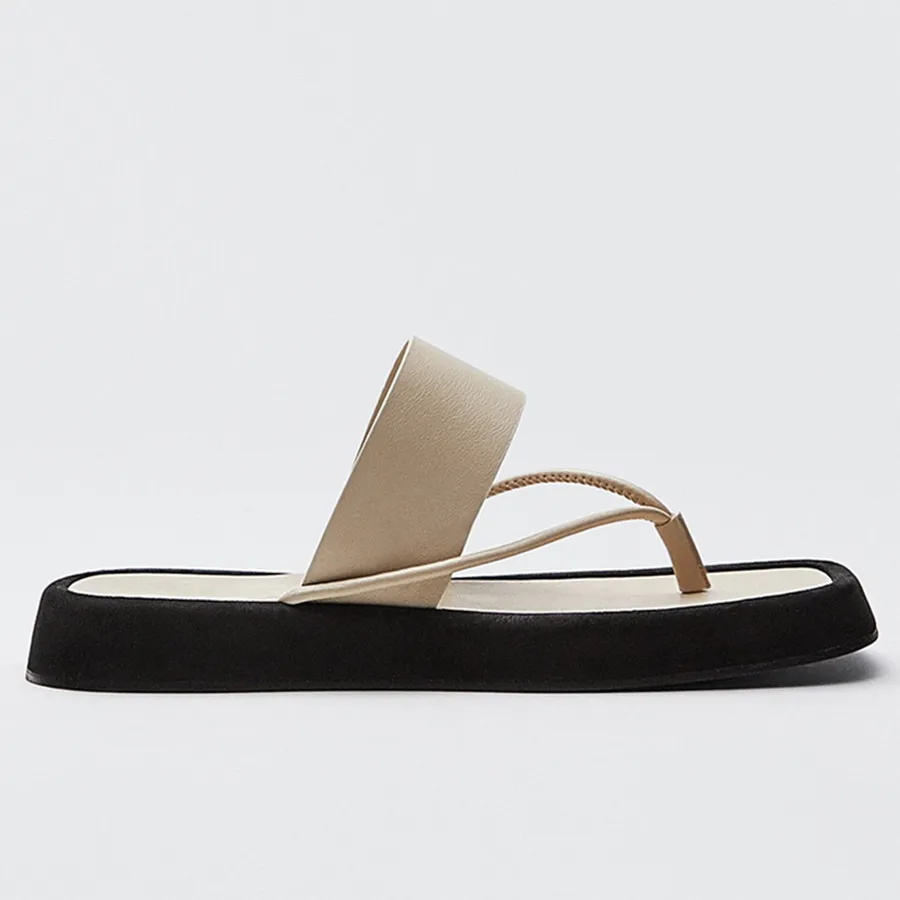 Elmsk Slides Shoes Women 2023 Summer England Vintage Fashion Thick Sole Soft Sheep Beach Flip Flops Slippers Women Shoes Woman