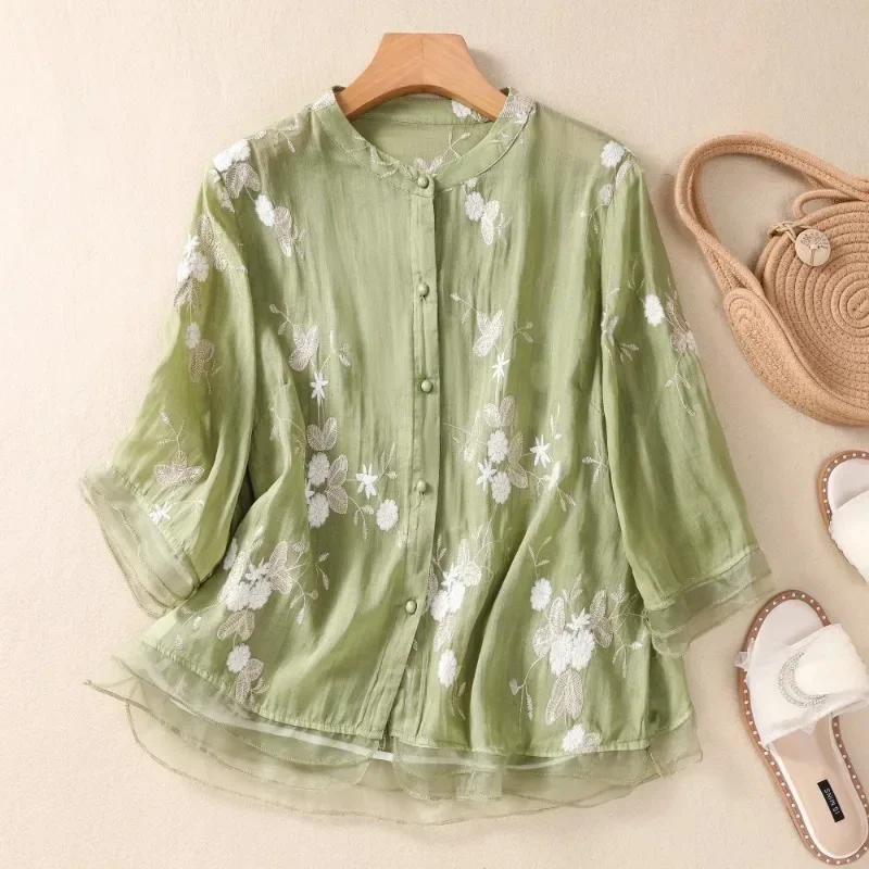 Женские блузки с вышивкой летние свободные топы женская одежда круглым вырезом