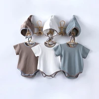 new cotton baby romper with hat summer solid color simple newborn bodysuits for infants jumpsuit baby girl boy clothes 2pcs