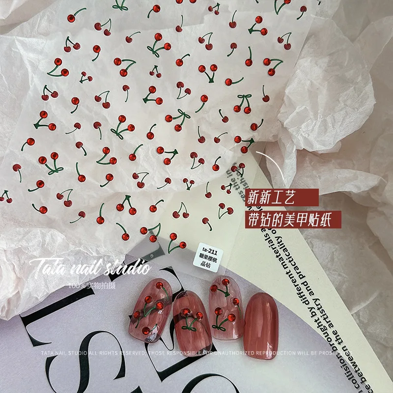 

1pcs Fashion Cute Cherry Nail Art Sticker Manicure Designs 5D Crystal Diamond Self Adhesive Foils Nail Art Decoration DIY Decal