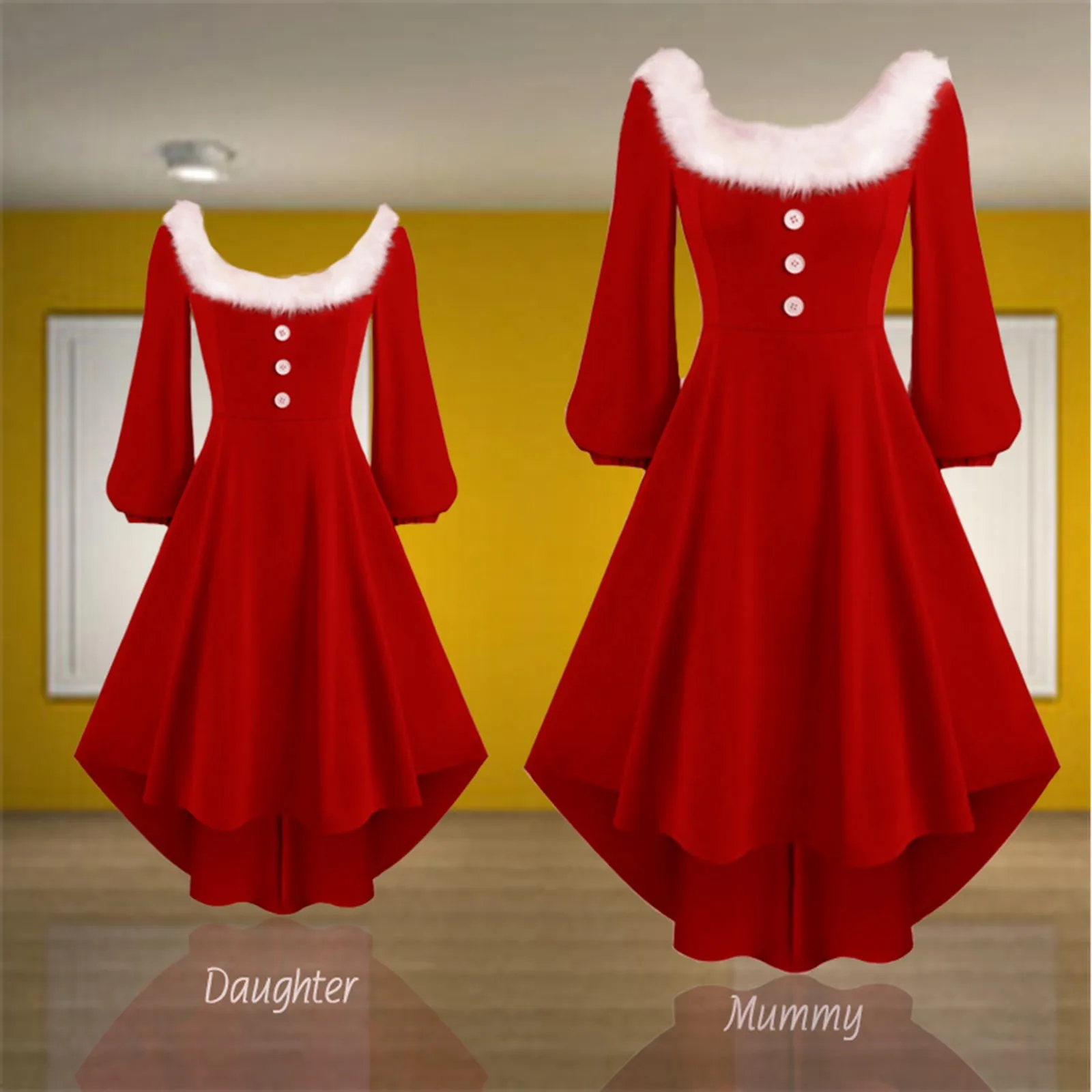 

Plush Button design Square Neck Party Dress Wedding Guest Dresses for Women Lantern Saved Wedding Dress Red Christmas Dresses