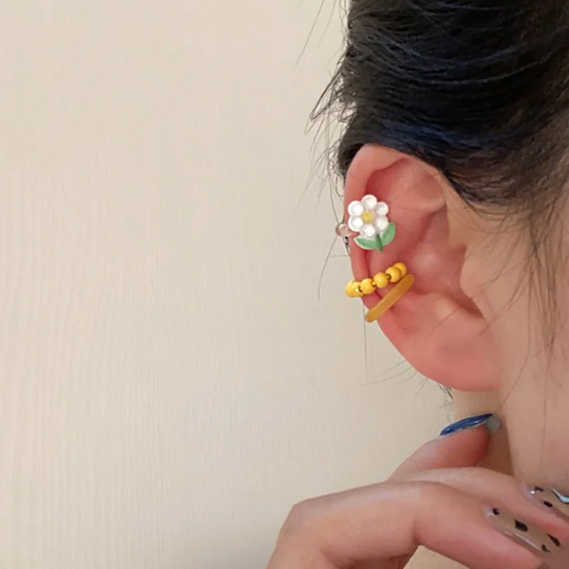 

3PCS/SET Korean Candy Color Ear Bone Clips Transparent Resin Ear Cuff Flower Beading Earring For Women Girls Fashion Jewelry