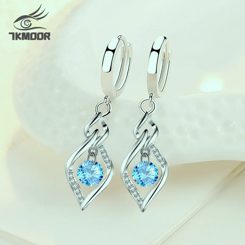 

Blue Pink Crystal Zircon Heart Shaped Hollow Earrings Silver Color 2022 New Women's Fashion Jewelry High Quality