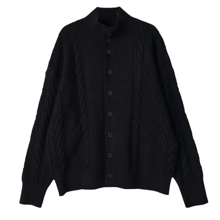 Осенне-зимний вязаный кардиган с воротником-стойкой мужской свободный