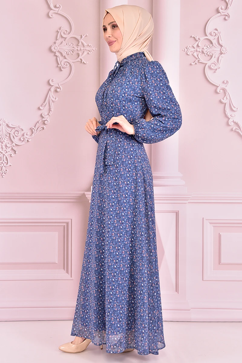 

String Detail Chiffon Dress Blue VBR7357