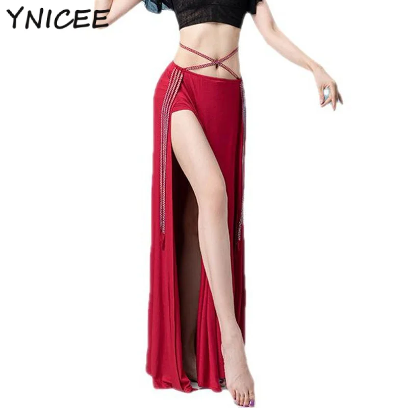 

Women Professional Belly Dance Glitter Rhinestone Skirt Female Competition Maxi Shining Spilt Long Spanish Costume Swing Dress