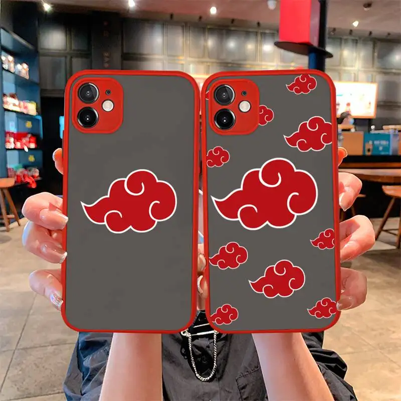 

NARUTO Akatsuki Cloud Phone Case For iphone 12 11 Pro Mini Max XS X 8 7 Plus SE 2020 XR Matte Transparent Light red Cover