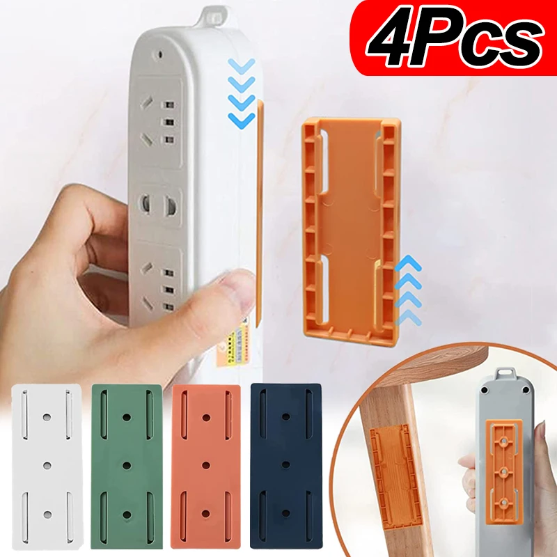 

Self-Adhesive Desktop Socket Fixer Wall Mounted Punch-Free Row Plug Holder Office Kitchen Power Strip Cable Organizer Rack
