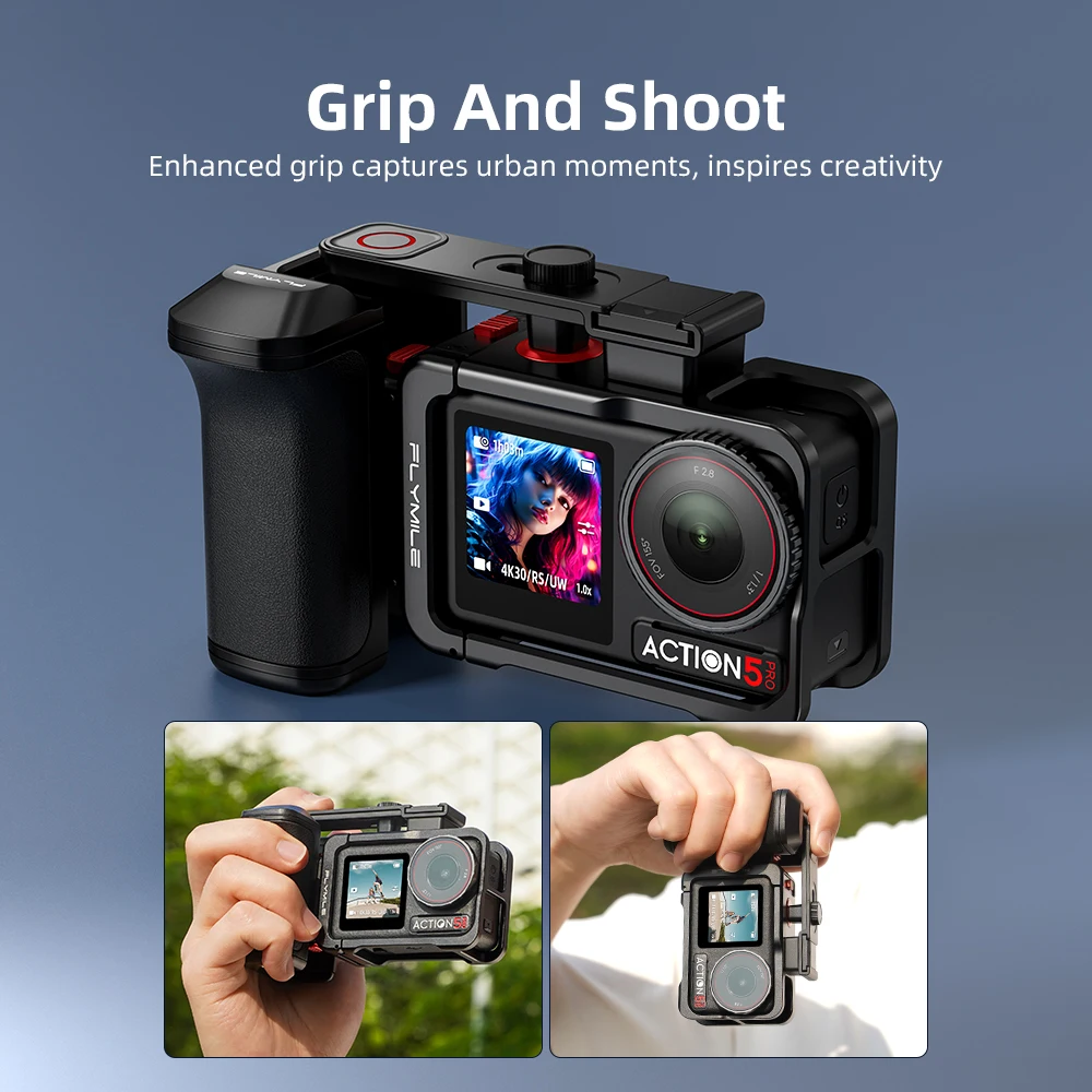Фото Держатель для камеры Flymile для DJI Action 5 Pro/Action 4, аксессуары, кнопка затвора, ручка для фотосъемки №2