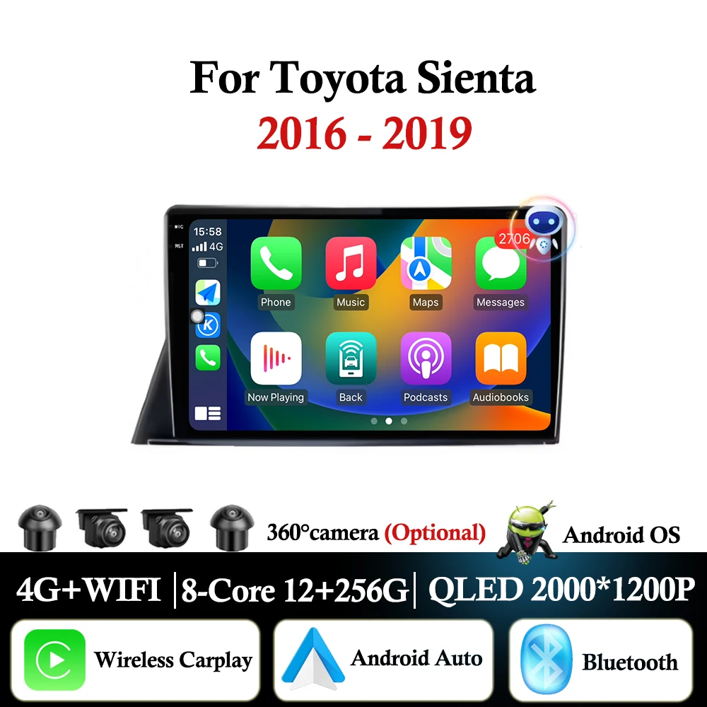 Фото Для Toyota Sienta 2016-2019 Android Auto Carplay Авто Радио Мультимедийный Плеер Bluetooth GPS Навигация 4G LTE WiFi DSP Стерео №1