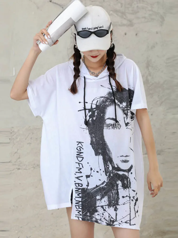 Футболка женская свободного покроя с капюшоном коротким рукавом - купить по