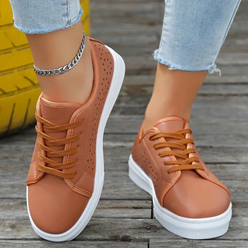 2023 Fashion Women hollow Lace-up Front Skate Shoes Spring Autumn Flat Sole Sewing Round Toe Non Slip Ladies Female shoes