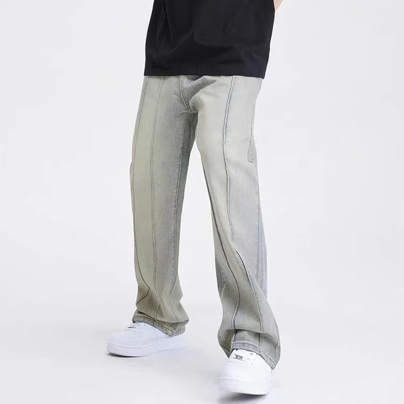 Men Jeans Baggy Jeans Vintage Wash Topstitched Baggy Jeans Y2k Pants Men Korean Fashion Streetwear Men Clothing Jeans Aestethic
