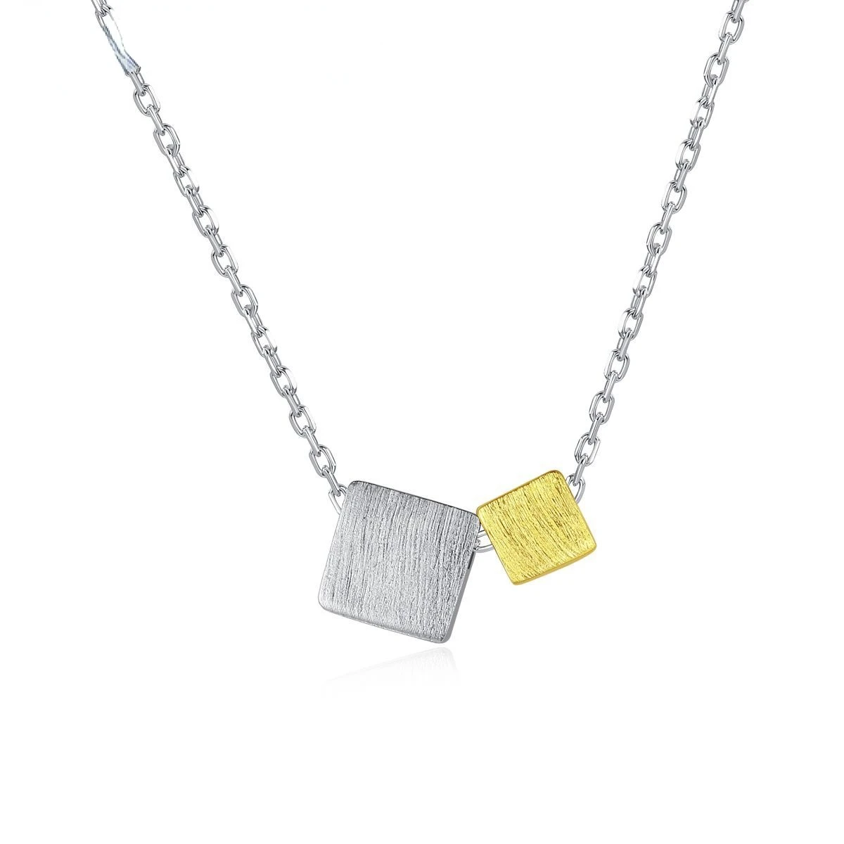 

S925 silver necklace female pull silk square pendant clavicle chain simple short paragraph is sweet