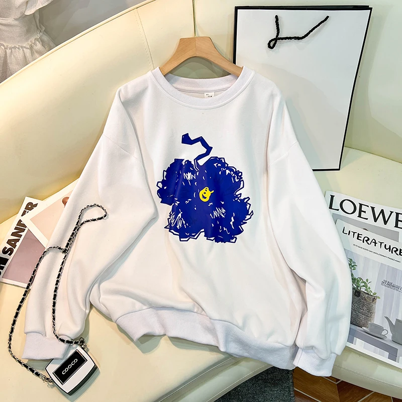 

Graffiti Flower Print Round Neck Sweater Women's Spring and Autumn New Style Loose Long Sleeve Sweatshirt Pullover Tops Female