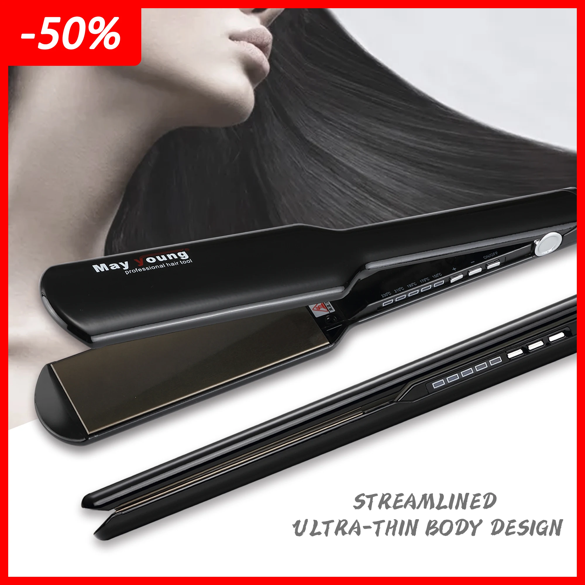 450℉/230℃ Hair Straightener Thin Body Extra Long Titanium Plates