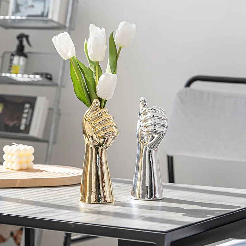 

Good Thumb Vase Gesture Simple Nordic Ceramic Vase Golden Modern Home Decoration Office Exhibition Hall Handicraft Ornaments