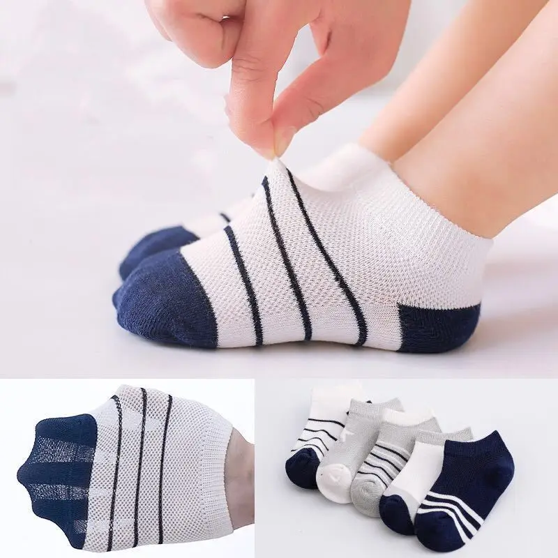 Children's Socks Spring/Summer New Boat Socks Cartoon Mesh Children's Socks Boys and Girls Solid Cotton Socks Thin Baby Socks