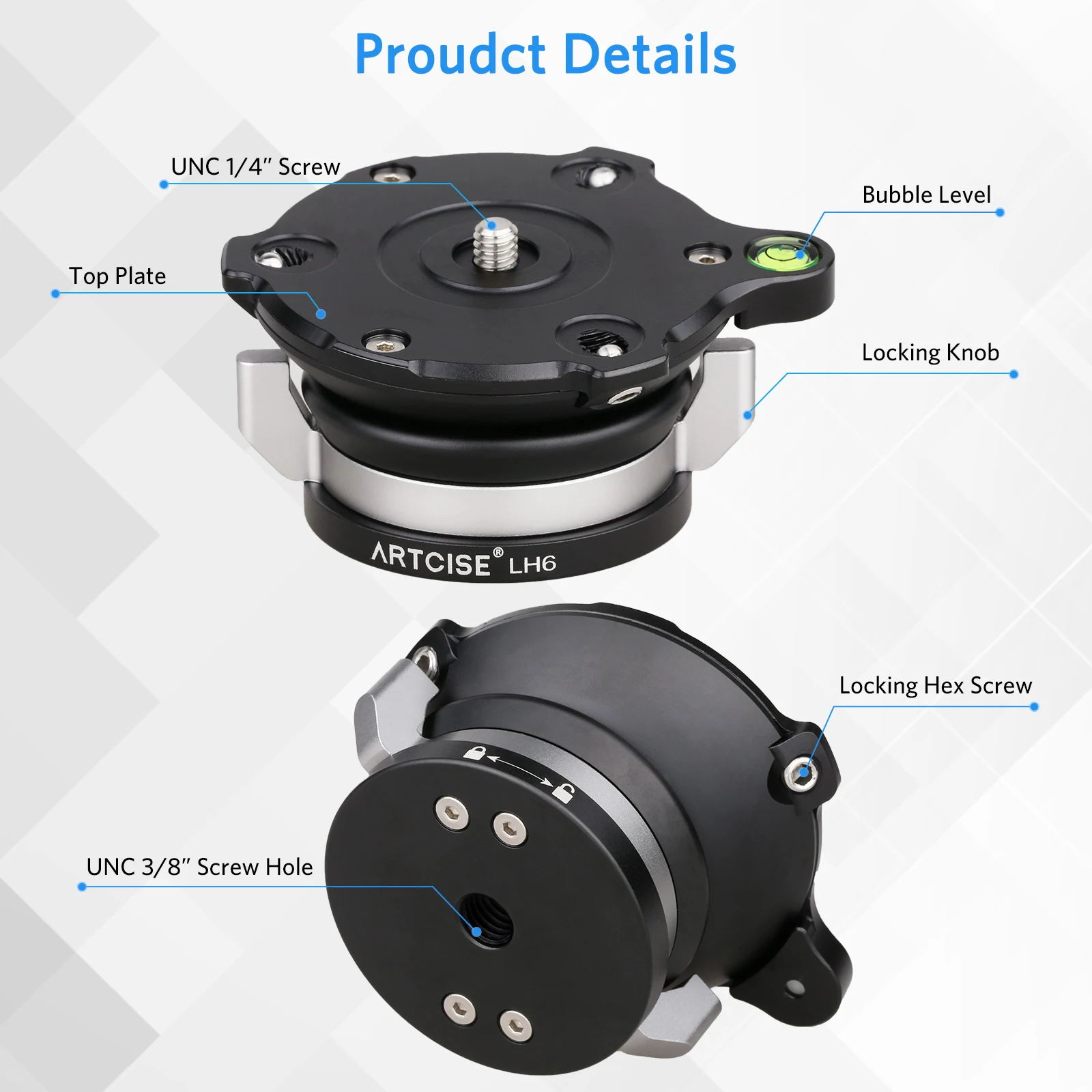 Головка штатива Artcise LH6 с выравнивающим основанием эргономичная регулируемая