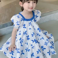 summer girls dress casual 2022 fashion new puff sleeve square neck sweet princess toddler baby kids childrens clothing costume