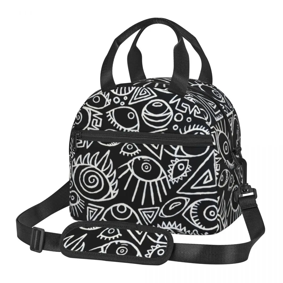 

Black And White Eyes Lunch Bag Busy Vision Geometric Aesthetic Pearl Cooler Bag Purchase Reusable Cooling Work Thermal Bag