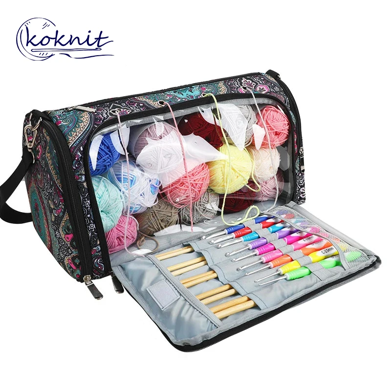 

KOKNIT New 600D Oxford Cloth Large Capacity Waterproof Portable Knitting Needle Storage Bag Yarn DIY Craft Storage Yarn Bag