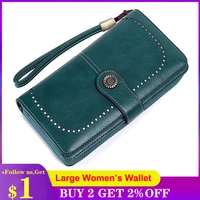 women long leather strap wallet rfid large capacity clutch bag phone pocket coin pouch card holder fashion zipper money purse