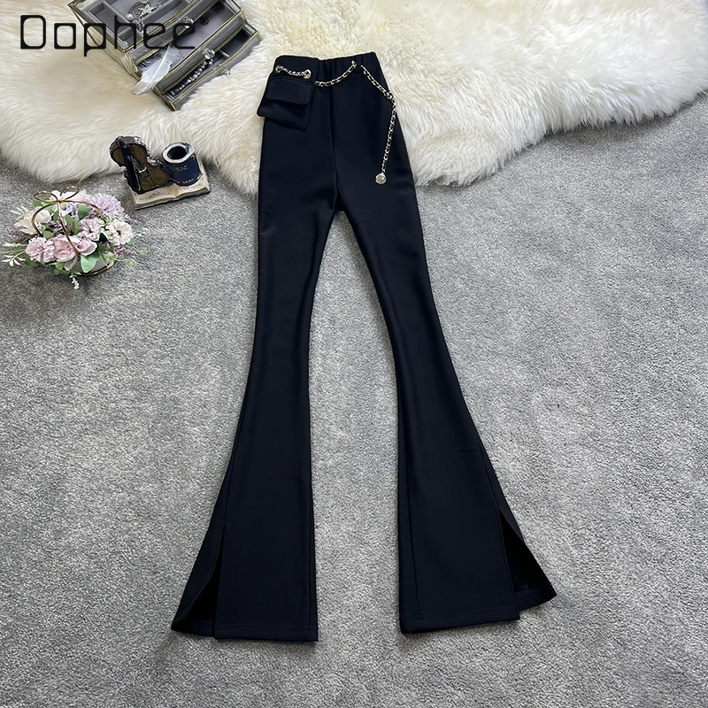 

2022 New Spring Autumn Women's Black Bootcut Trousers Fashion Woman High Waisted Slimming Slit Flare Cargo Pants for Young Girls