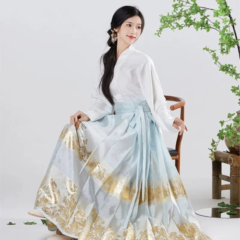 

Платье Hanfu в китайском стиле, плетеная юбка из золотой марли с изображением лошади, улучшенное летательное платье для весны и лета, Повседневное платье Mamian, 2023