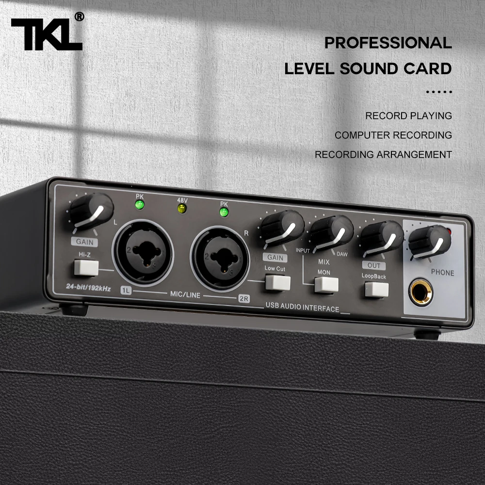 TKL FC-22 Audio Interface Sound Card With Monitor Electric Guitar Studio Recording Microphone 48V Phantom Power Sound Mixer enlarge