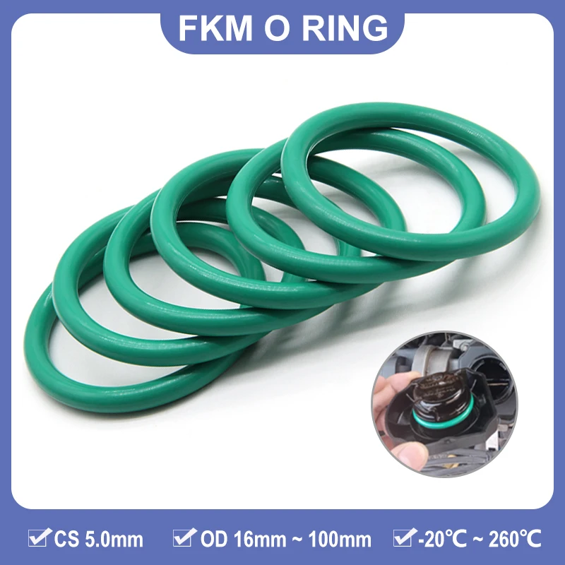 

5/10 шт. зеленое уплотнительное кольцо FKM CS 5 мм наружный диаметр 16 мм ~ 100 мм, фторкаучуковая изоляция, маслостойкая, устойчивая к высоким температурам уплотнительная прокладка