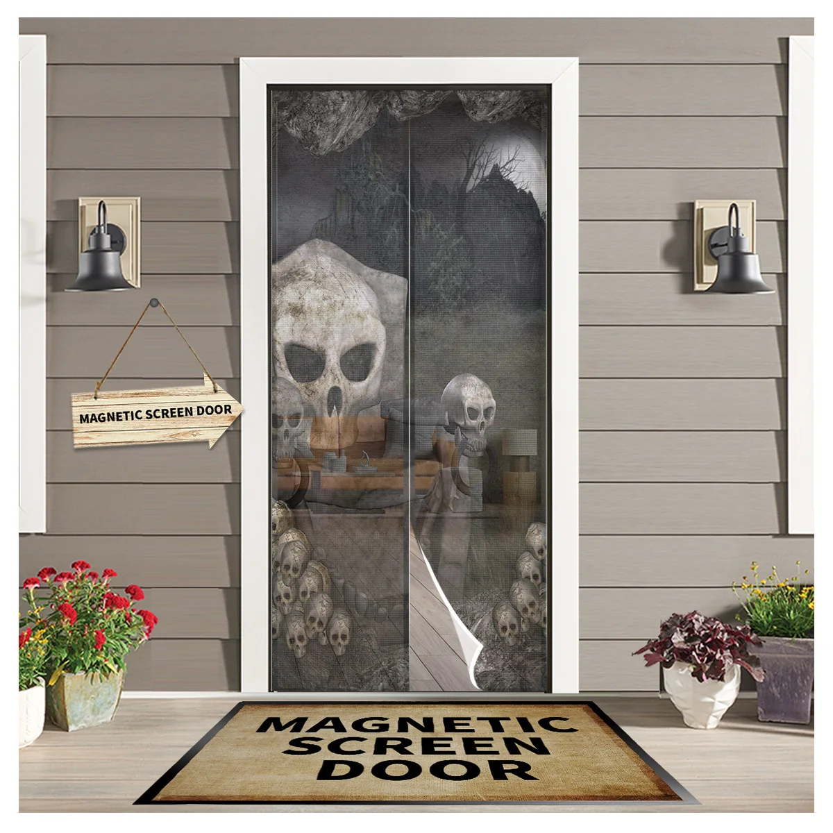 

Skull Throne Halloween Forest Door Curtain Magnetic Mosquito Net Curtains Bedroom Insect Door Screen Gauze Door Window Screens