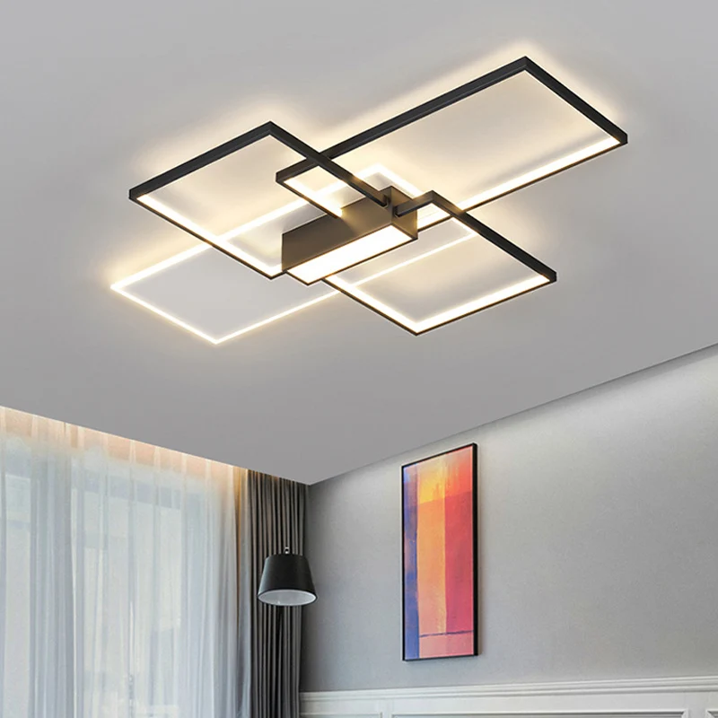 

Modern Minimalism Led Dimmable Ceiling Lights Rectangle Frame Ceiling Chandelier Living Room Mounted Lamp Led Indoor Lighting