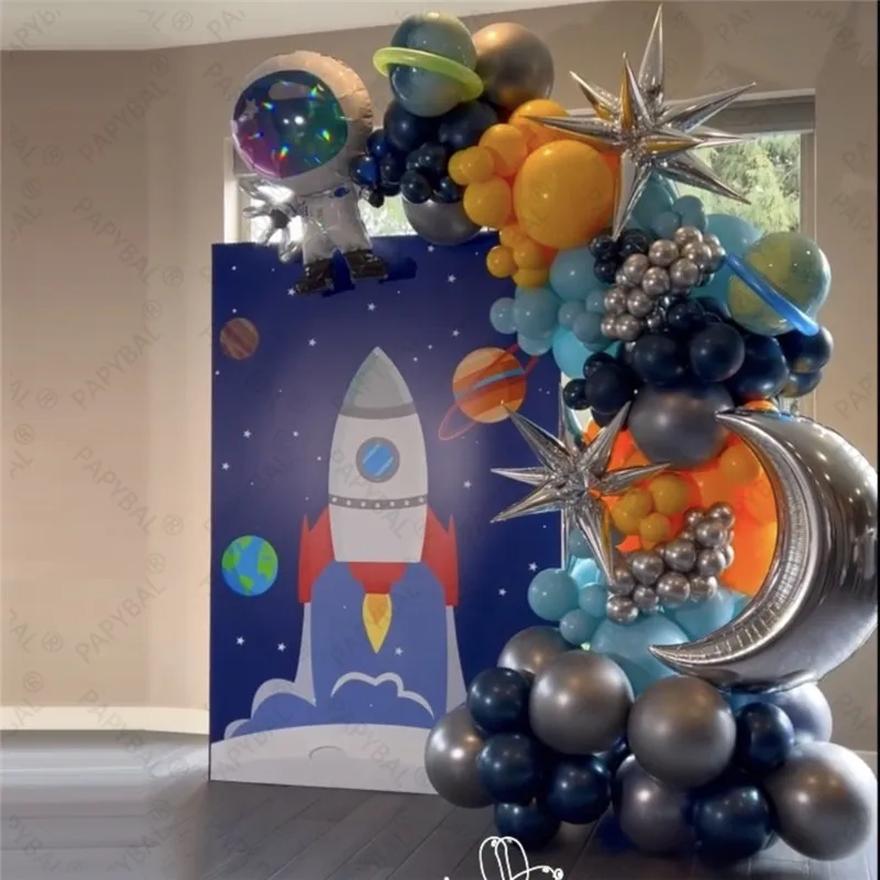 131pcs Astronaut Universe Outer Space Theme Party Balloons 32inch   Silver Number Balloons For Kids Birthday Decors Boys Gifts