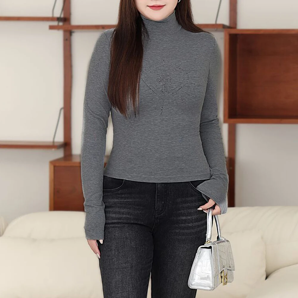 Лидер продаж Облегающая водолазка с длинным рукавом футболка для женщин на осень