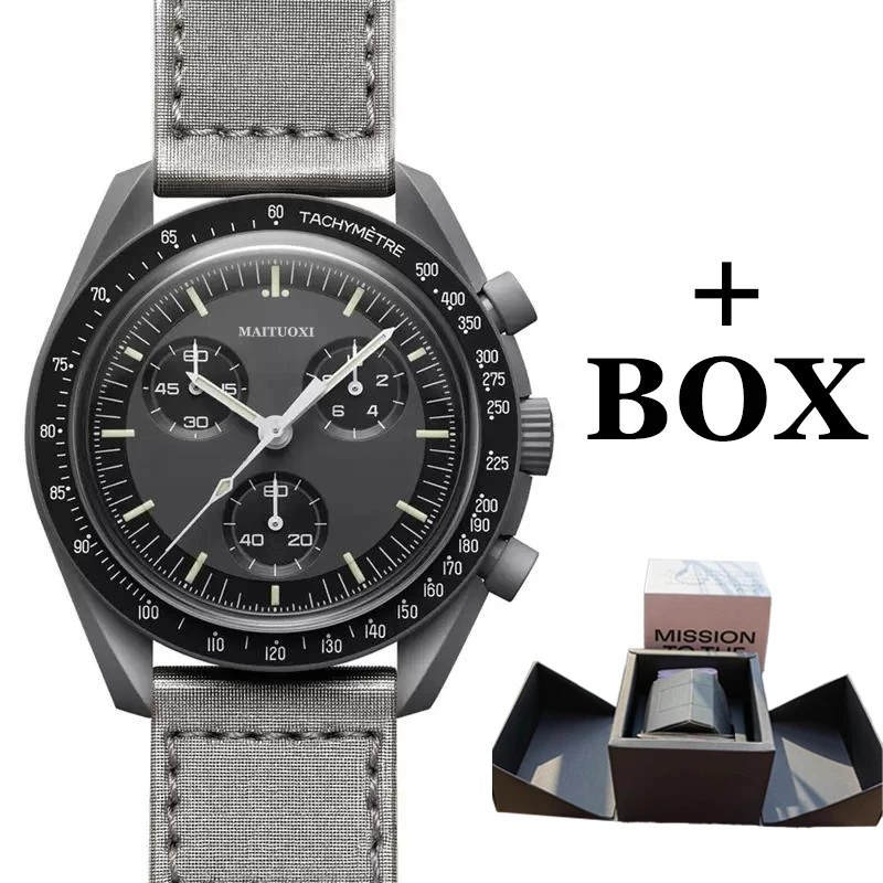 

With BOX Moons Watch Luxury Quarz Watch for Men Nylon Mercury Watches swatch James Master Mission Saturn Planetary Wristwatches