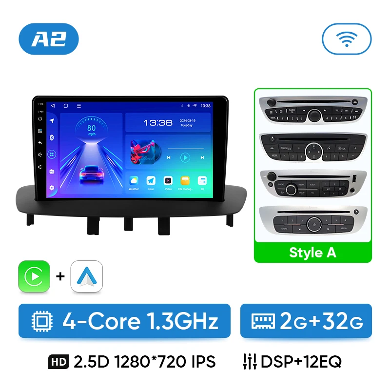 

Автомобильное радио Ainavi, мультимедийное воспроизведение для Renault Megane 3 Fluence Samsung SM3 2008-2014, Android13, беспроводная стереосистема Carplay DSP 48EQ