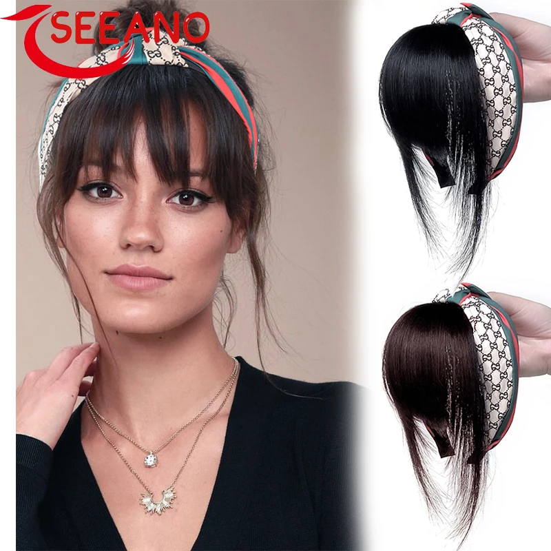 

SEEANO Synthetic Replacement Toupee Natural Headband Wigs With Braids Bangs Heat Resistant Hair Extensions Hairpieces for Women