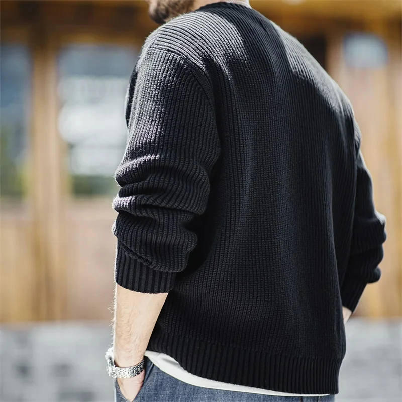 Maden мужская черная хлопковая рубашка Henley