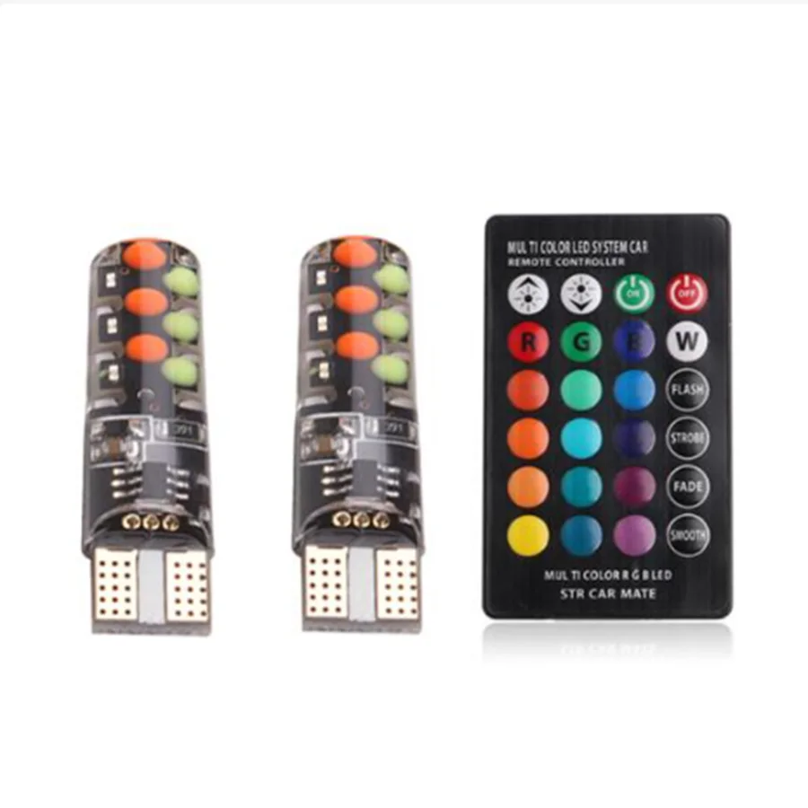 

2 Шт. T10 W5W RGB LED 12SMD COB Многоцветный CANBUS Пульт Дистанционного Управления Для Чтения Вспышка/стробоскопы Для Автомо...