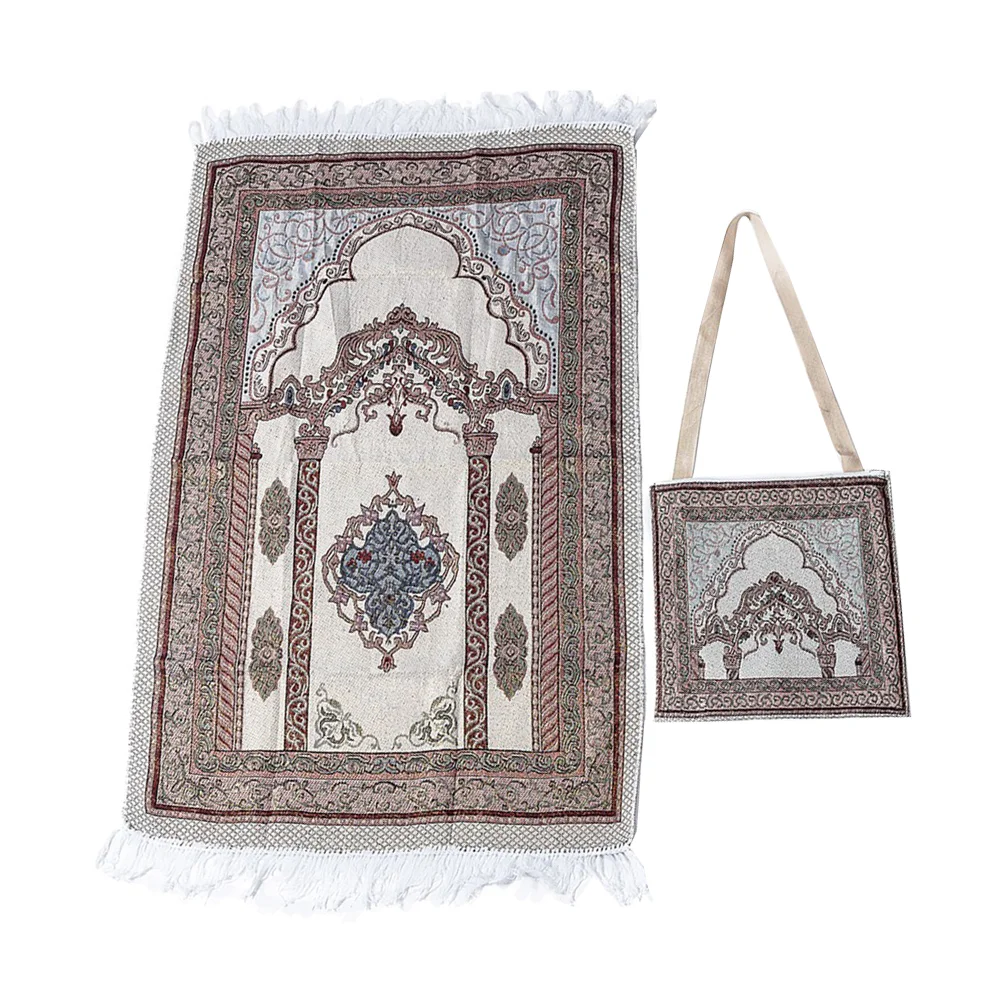 

Искусственный цветочный принт, ковер с бахромой, портативный ковер для поклонения, модель Eid мусульманский коврик для молитв для мужчин (с сумкой)