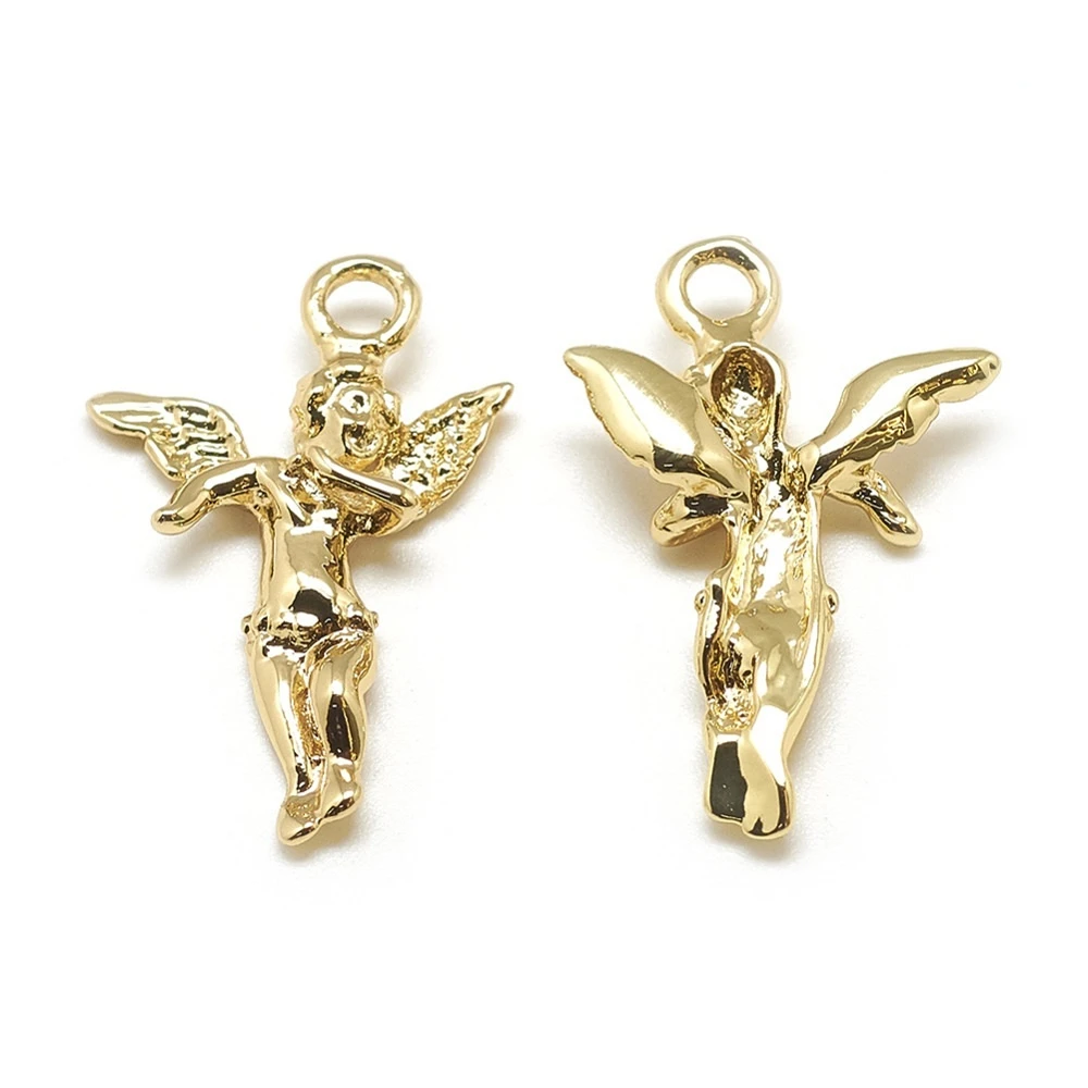 

5pcs Brass Pendants Angel Real 18K Gold Plated 28x18x4mm Hole: 2.5mm