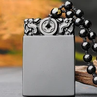 natural obsidian hand carved double dragon protector pingan brand pendant fashion boutique jewelry mens and womens necklace
