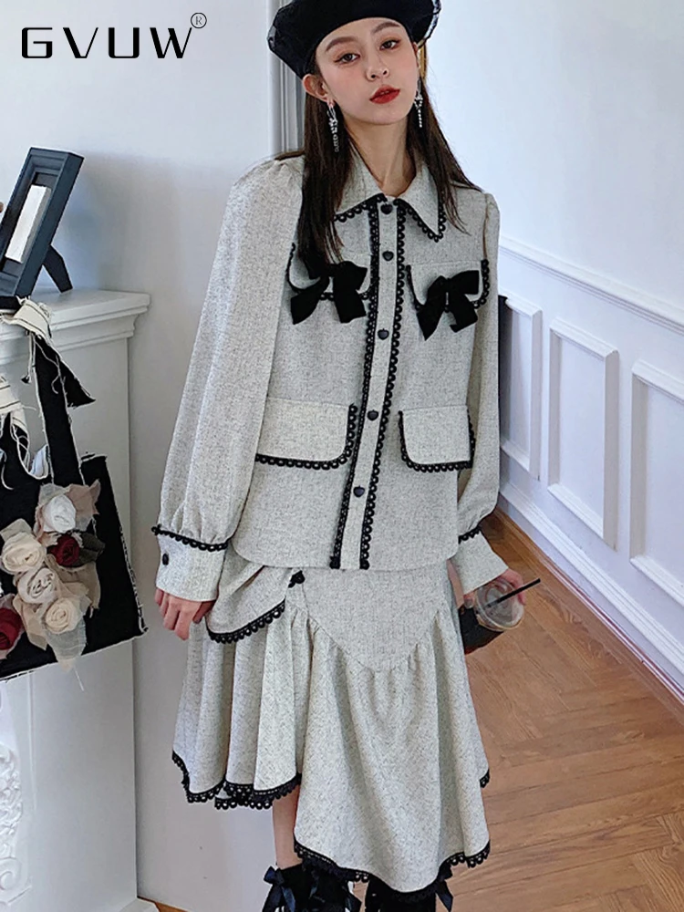 Женский комплект из двух предметов GVUW серого цвета рубашка с отложным воротником