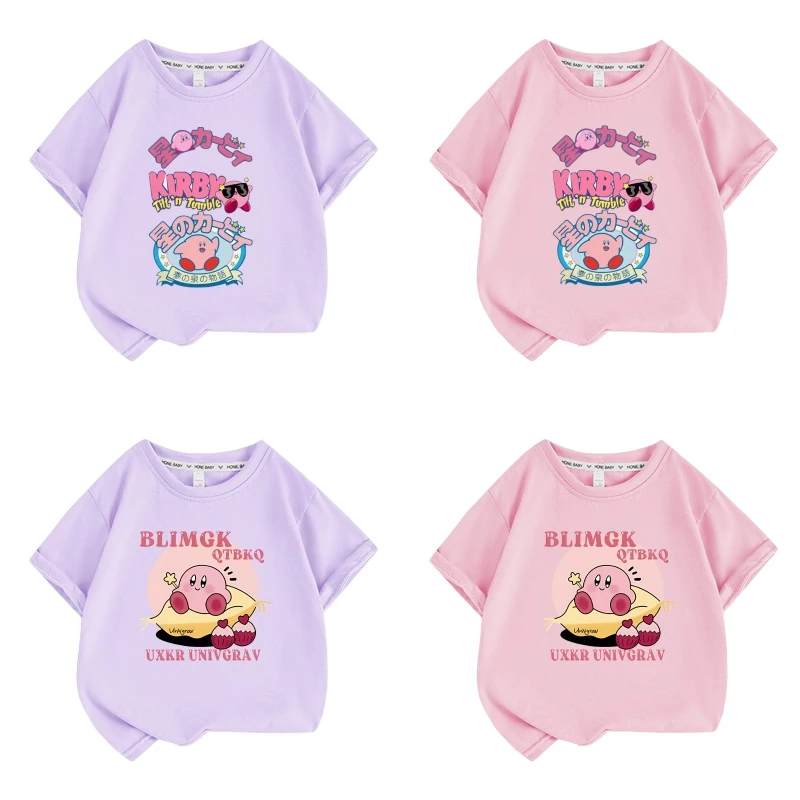 12 Colors Anime Star Kirby Cartoon Cotton Children T-Shirts Summer New Kawaii Boys Girls Casual Short Sleeve Tops Kids Clothes