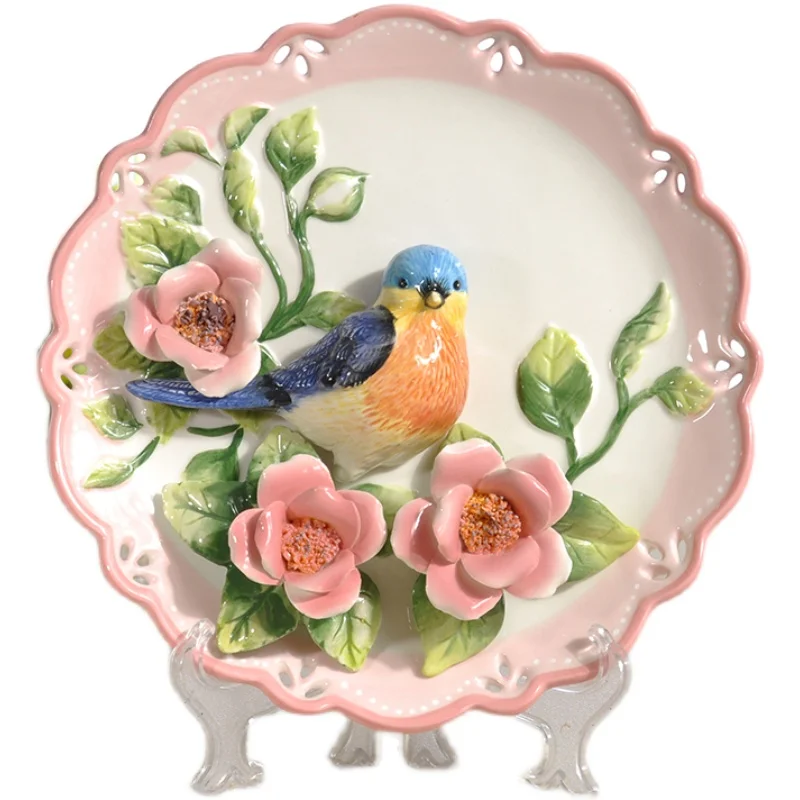 

3D Blue Birds Decorative Wall Dishes Porcelain Decorative Plates Home Decor Crafts Room Decoration Accessories Figurine